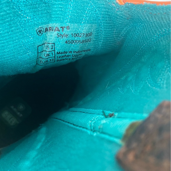 Ariat Quickdraw VentTek Western Wear Boots 4LR Youth 2 Orange Brown Blue Worn - Picture 12 of 15